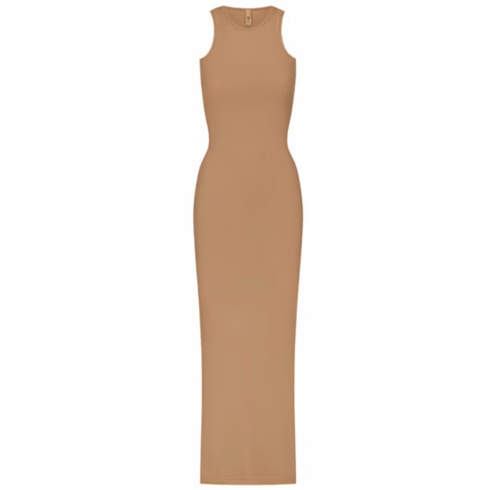 SKIMS Soft Lounge Shimmer Racerback Sleeveless Maxi Dress in Camel